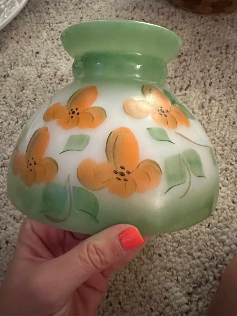 Vintage floral milkglass lamp shade oil lamp student lamp shade hand painted.